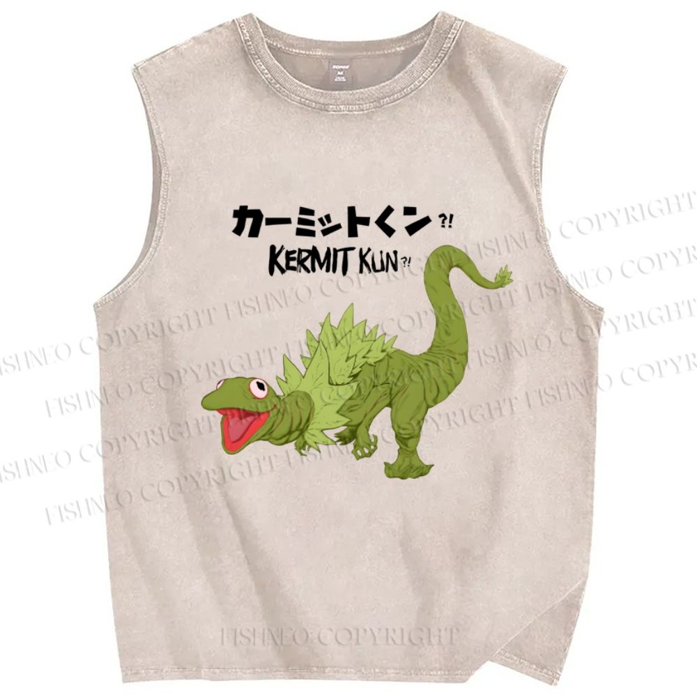 Unisex Kermit Kun Printed Washed Tank Top