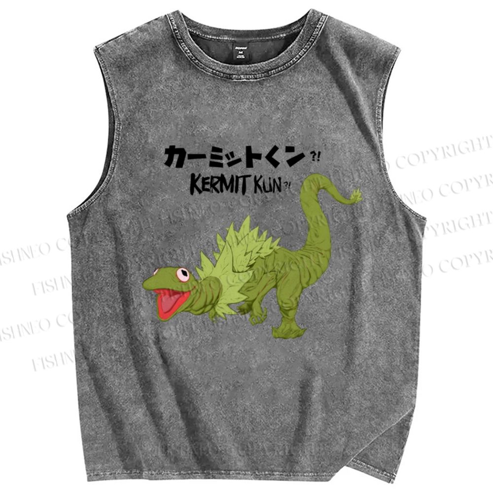 Unisex Kermit Kun Printed Washed Tank Top