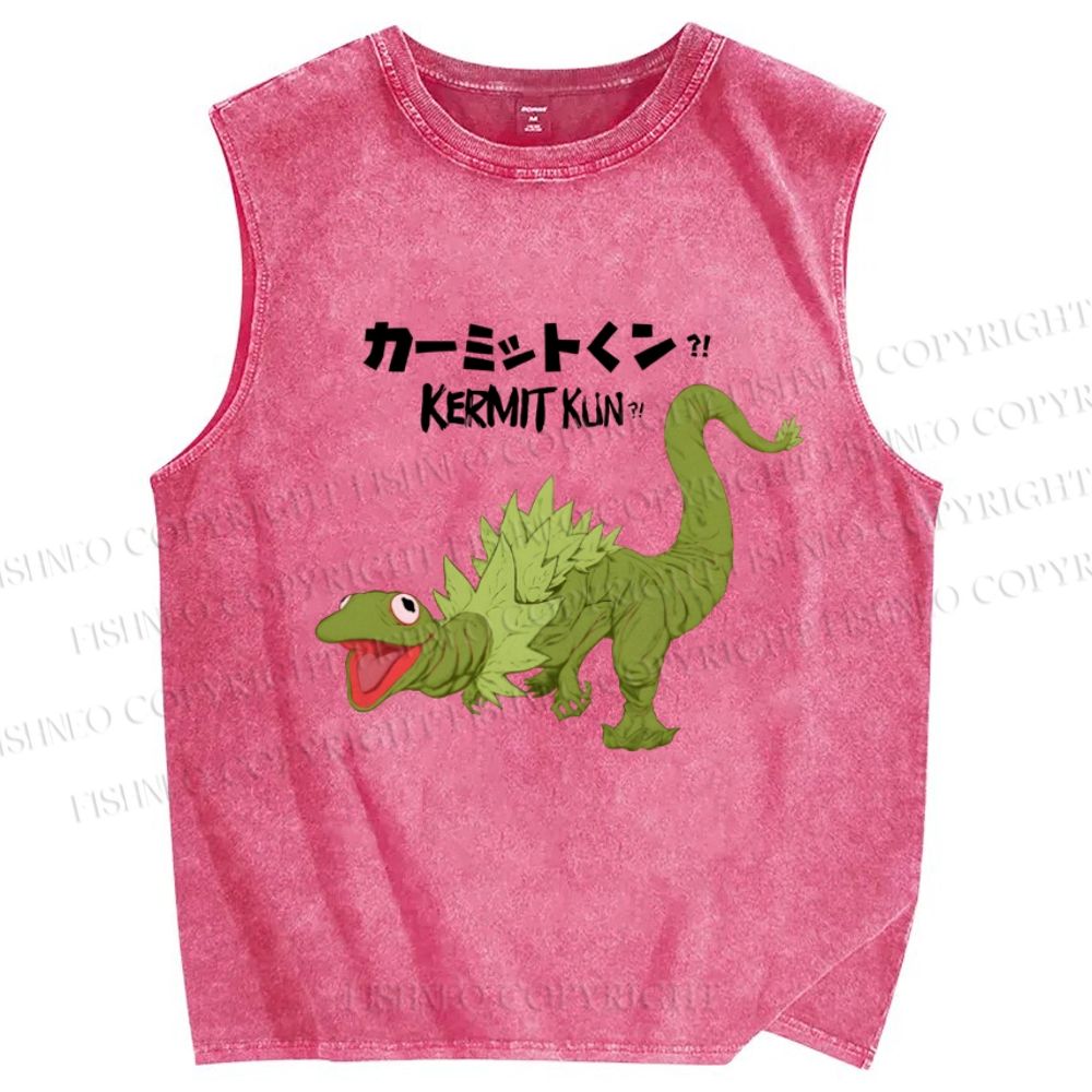 Unisex Kermit Kun Printed Washed Tank Top
