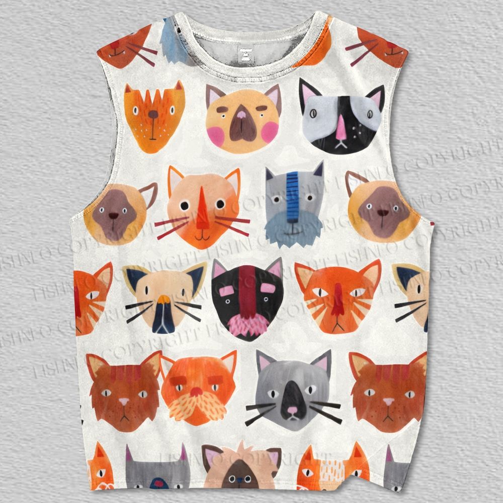 Unisex Cute Cartoon Cats Printed Tank Top