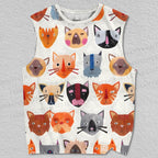 Unisex Cute Cartoon Cats Printed Tank Top