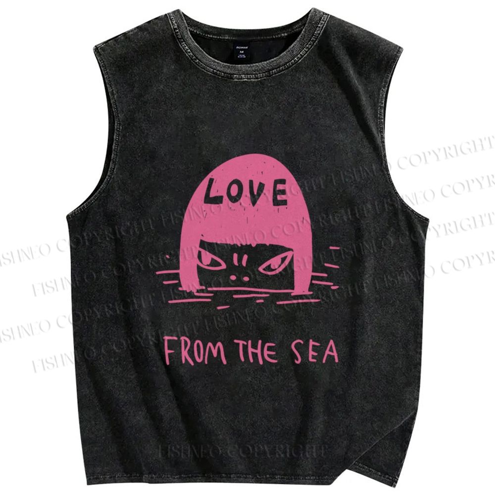 Unisex Japanese Art Yoshitomo Nara Love From The Sea Printed Washed Tank Top