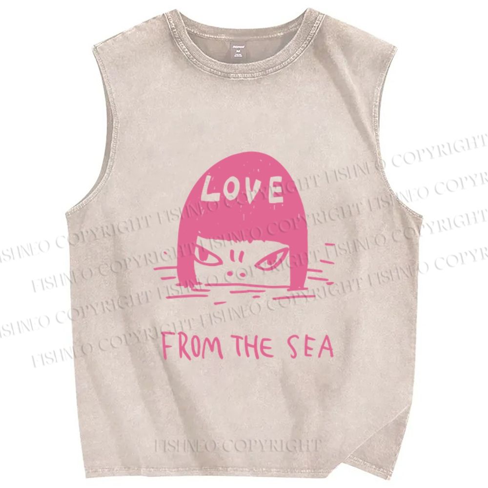 Unisex Japanese Art Yoshitomo Nara Love From The Sea Printed Washed Tank Top