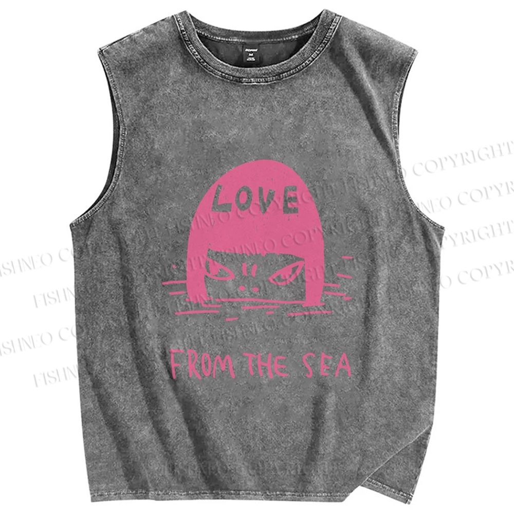 Unisex Japanese Art Yoshitomo Nara Love From The Sea Printed Washed Tank Top