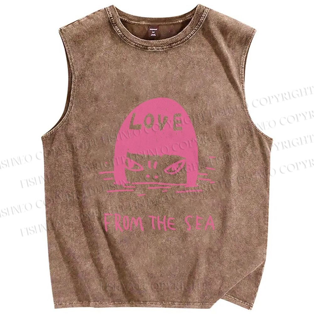 Unisex Japanese Art Yoshitomo Nara Love From The Sea Printed Washed Tank Top