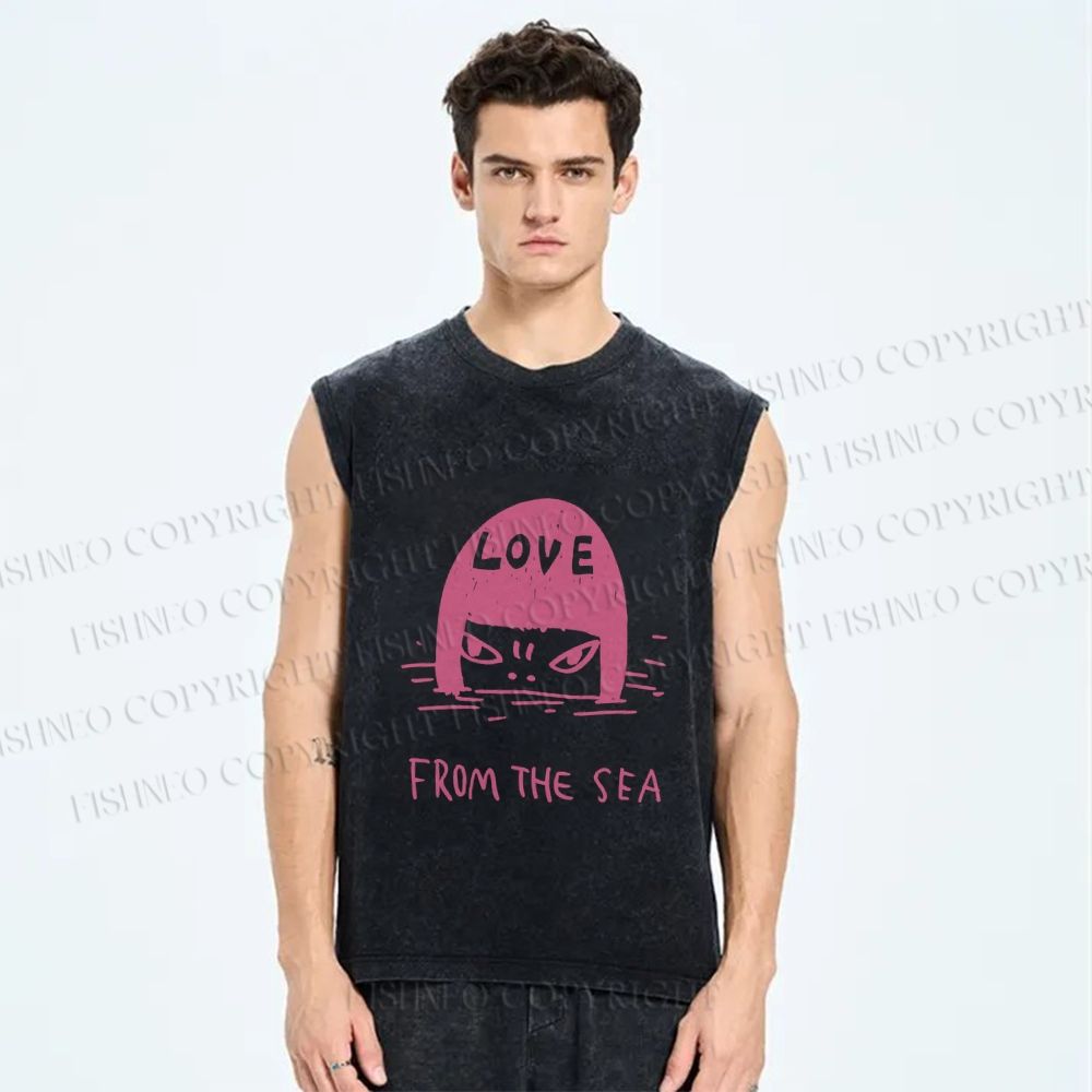Unisex Japanese Art Yoshitomo Nara Love From The Sea Printed Washed Tank Top
