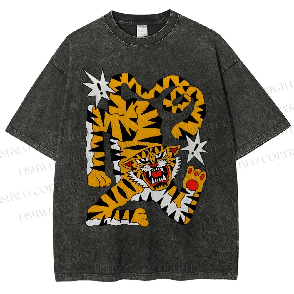 Unisex Tigers Printed Washed Tee
