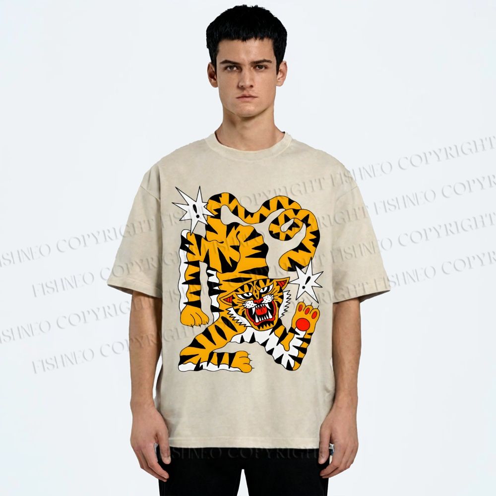 Unisex Tigers Printed Washed Tee