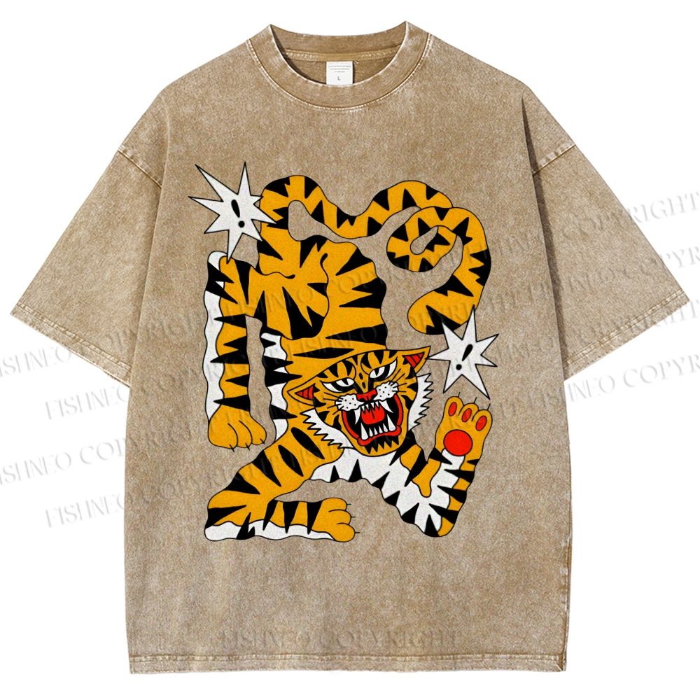 Unisex Tigers Printed Washed Tee