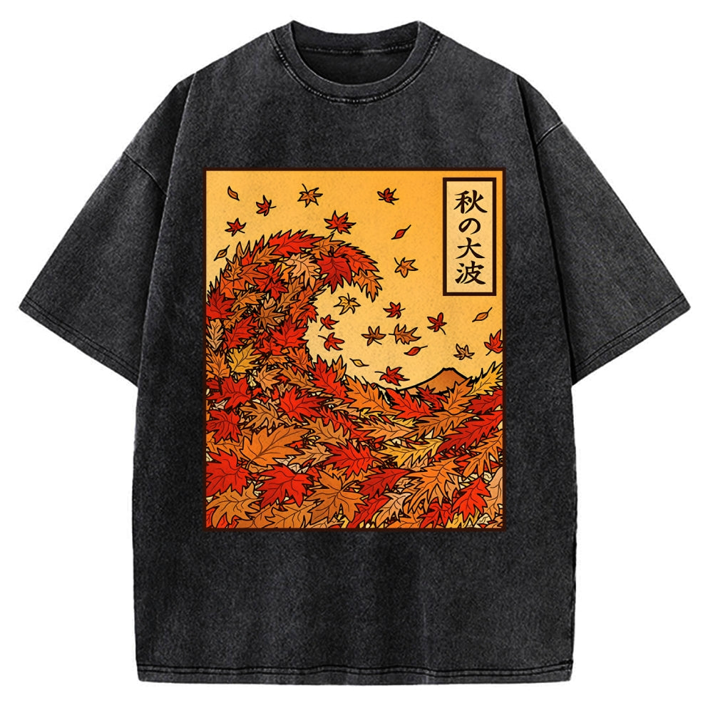 Unisex Great Wave of Autumn Vintage Washed T-shirt