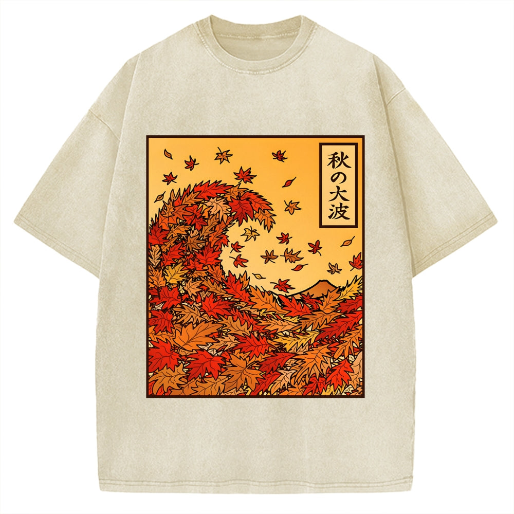 Unisex Great Wave of Autumn Vintage Washed T-shirt