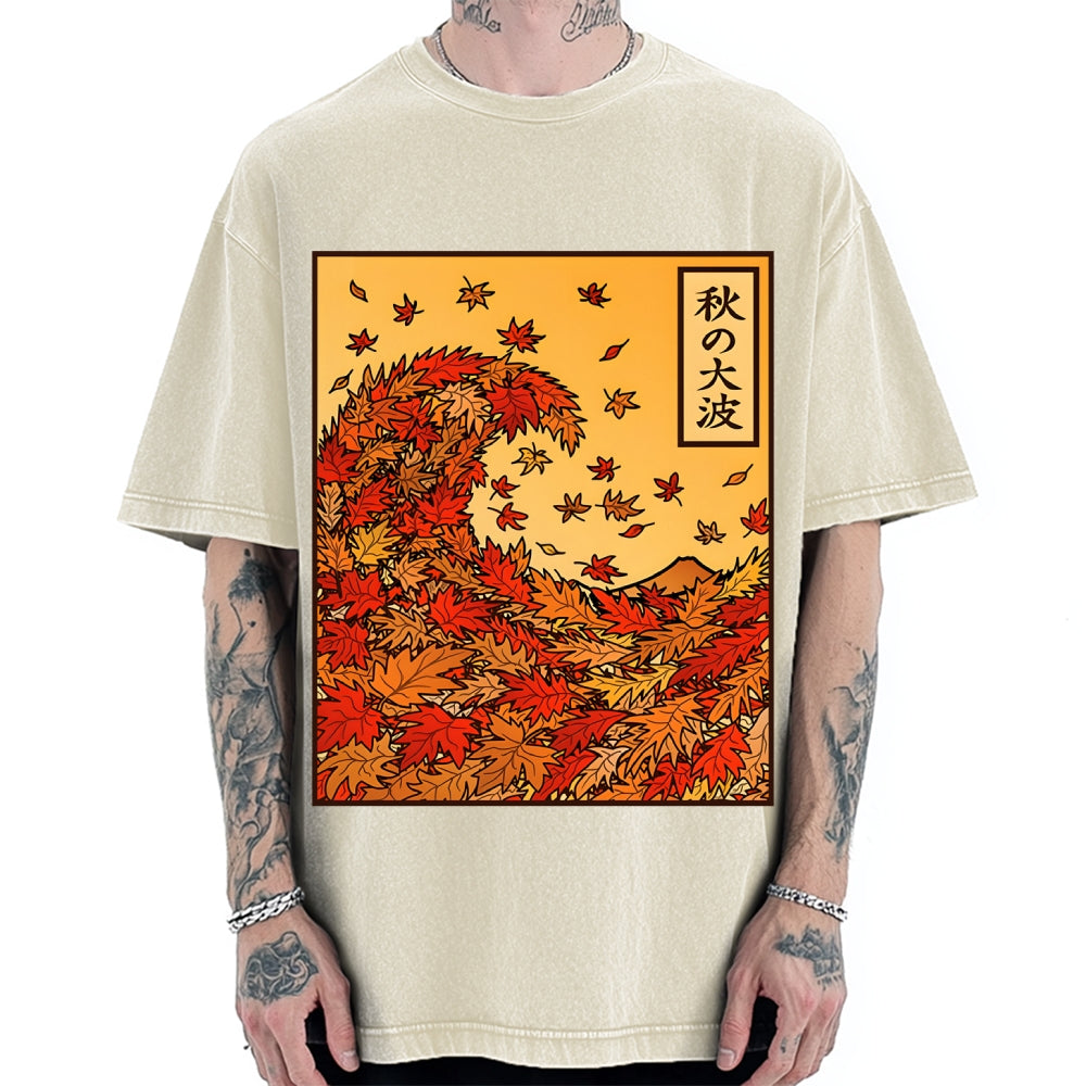 Unisex Great Wave of Autumn Vintage Washed T-shirt