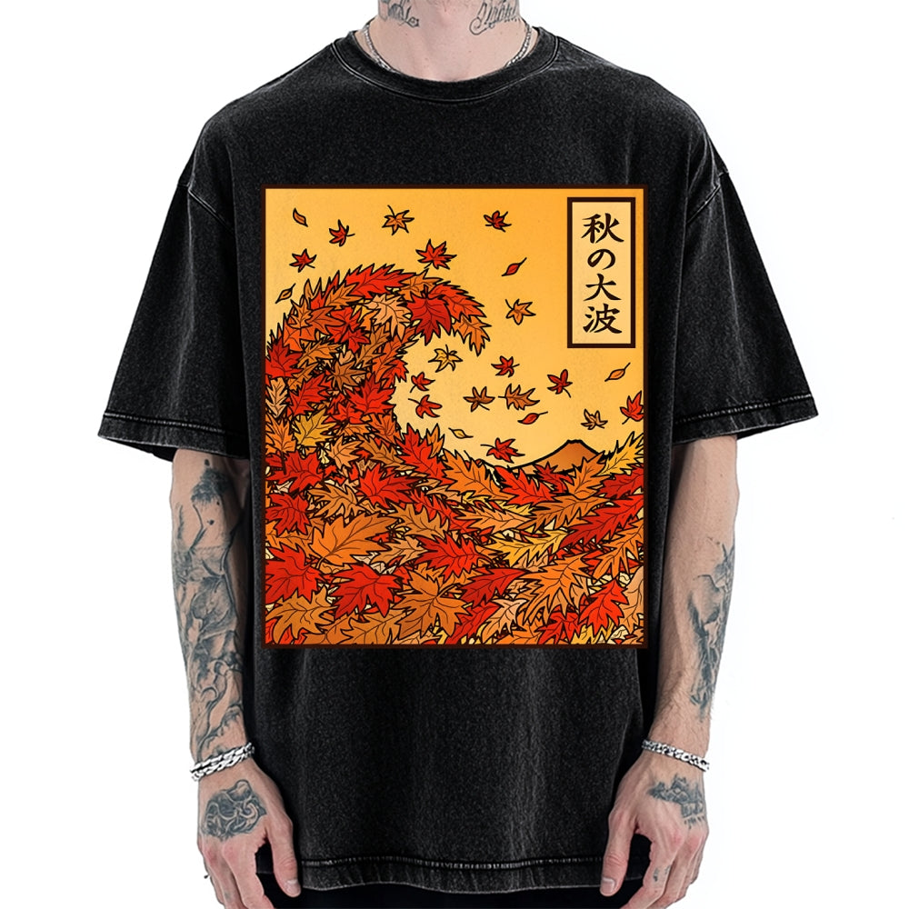 Unisex Great Wave of Autumn Vintage Washed T-shirt