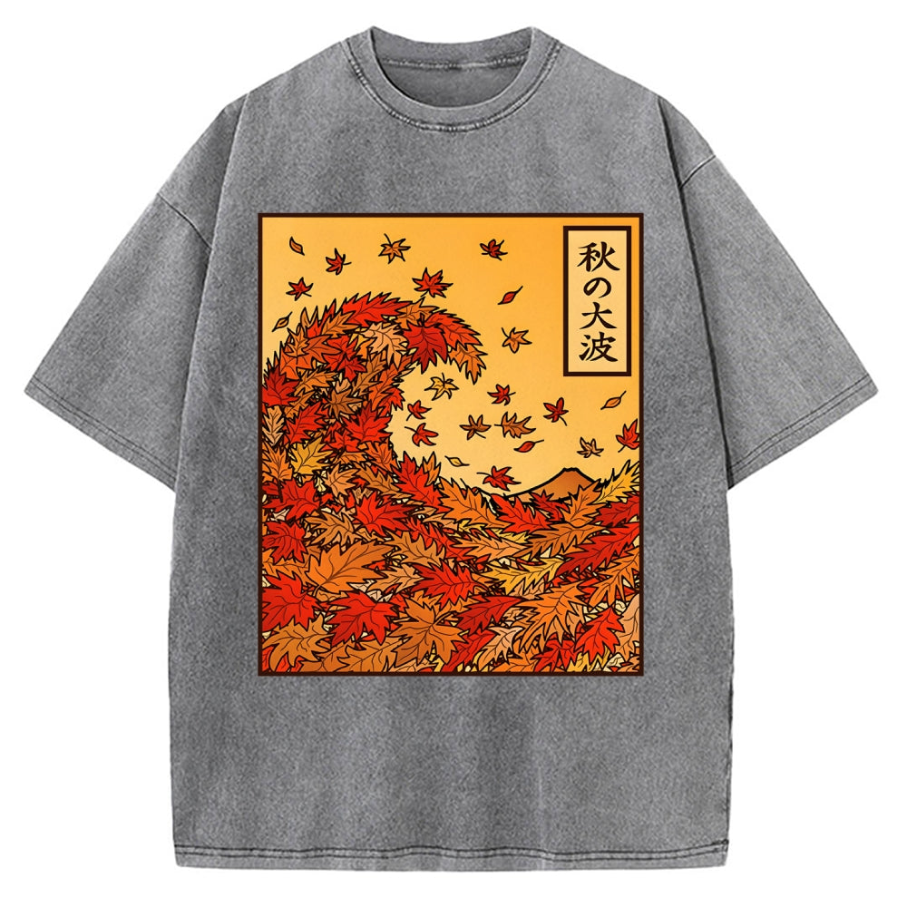 Unisex Great Wave of Autumn Vintage Washed T-shirt