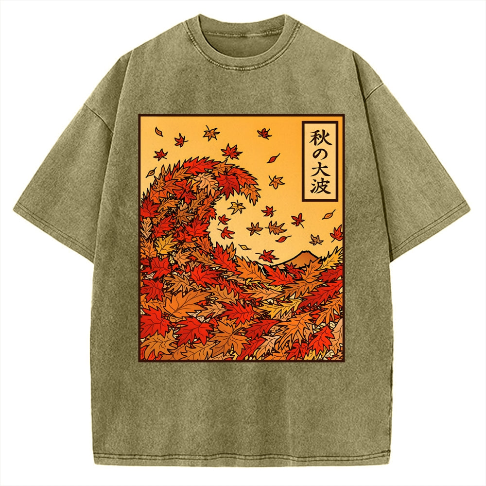 Unisex Great Wave of Autumn Vintage Washed T-shirt