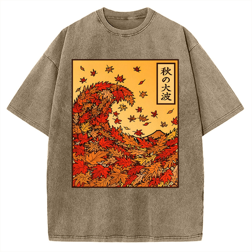 Unisex Great Wave of Autumn Vintage Washed T-shirt