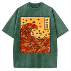 Unisex Great Wave of Autumn Vintage Washed T-shirt