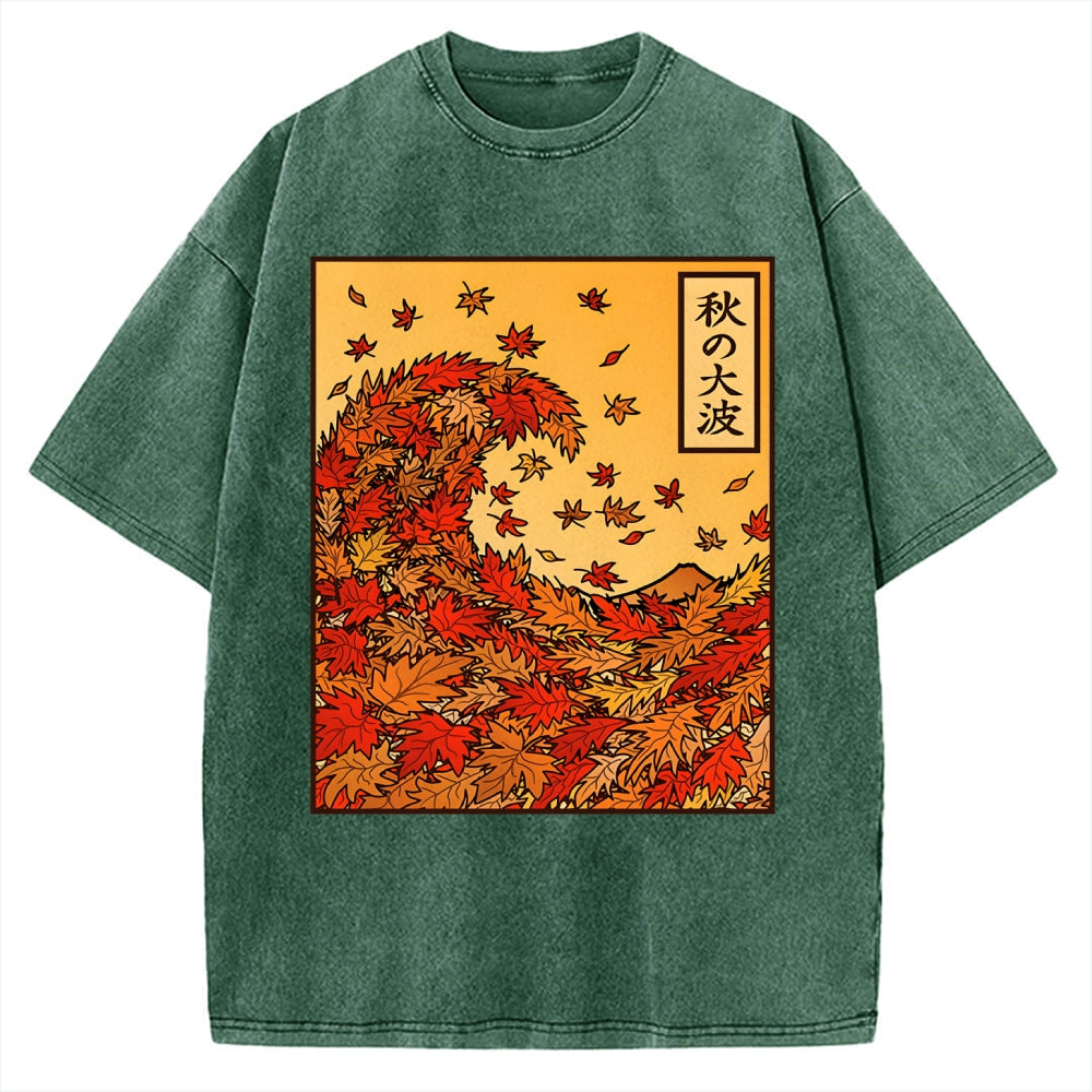 Unisex Great Wave of Autumn Vintage Washed T-shirt
