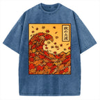 Unisex Great Wave of Autumn Vintage Washed T-shirt