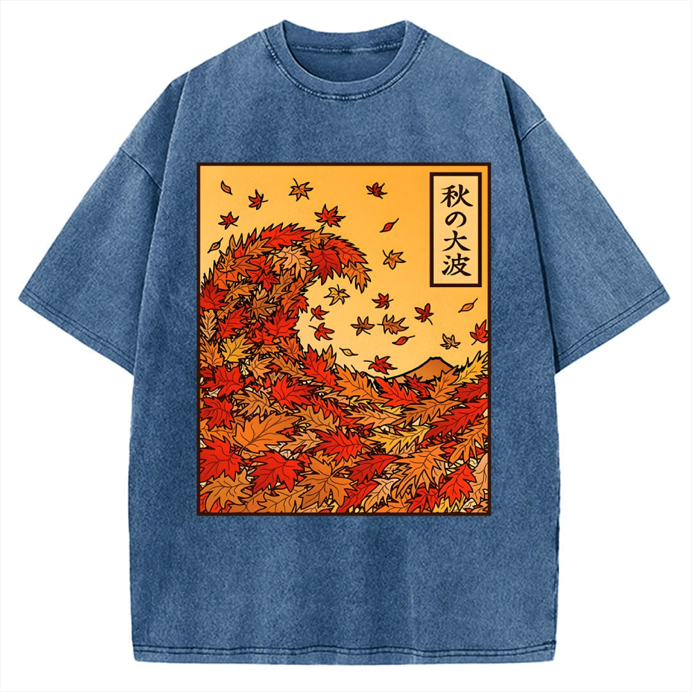 Unisex Great Wave of Autumn Vintage Washed T-shirt