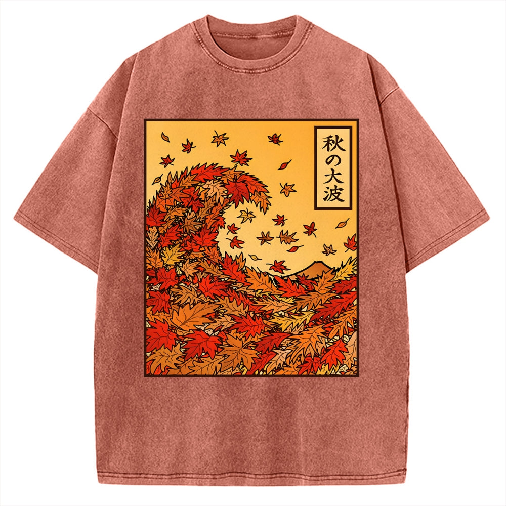 Unisex Great Wave of Autumn Vintage Washed T-shirt