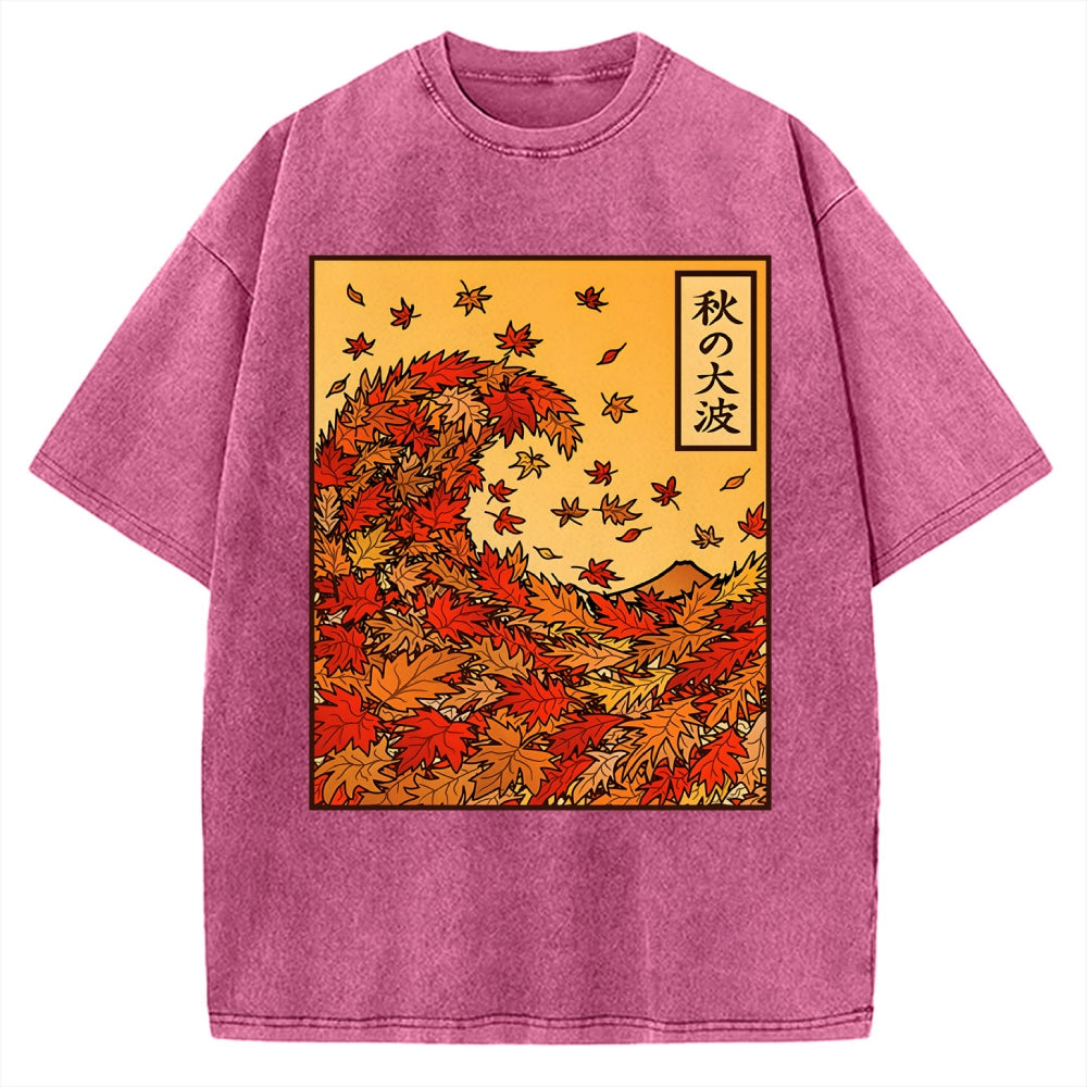 Unisex Great Wave of Autumn Vintage Washed T-shirt