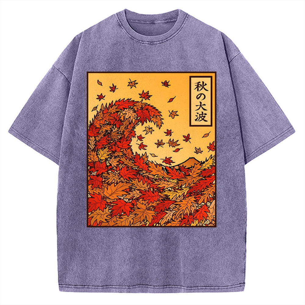Unisex Great Wave of Autumn Vintage Washed T-shirt