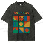 Unisex Colorful Bauhaus Design Printed Washed Tee