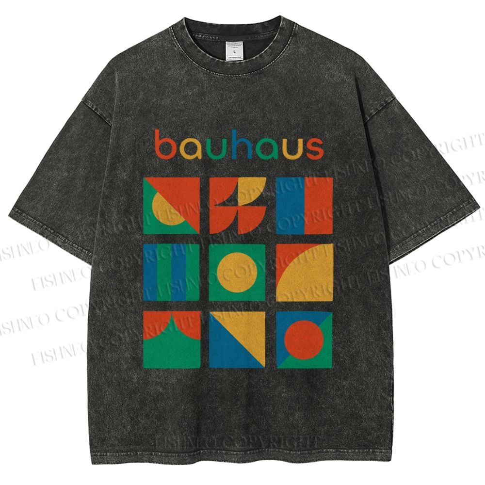 Unisex Colorful Bauhaus Design Printed Washed Tee