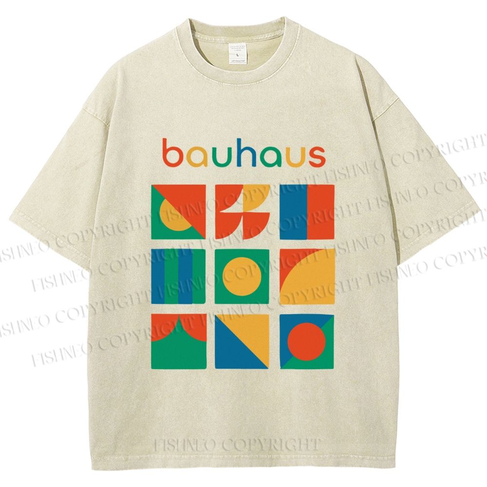 Unisex Colorful Bauhaus Design Printed Washed Tee