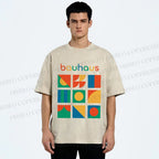 Unisex Colorful Bauhaus Design Printed Washed Tee