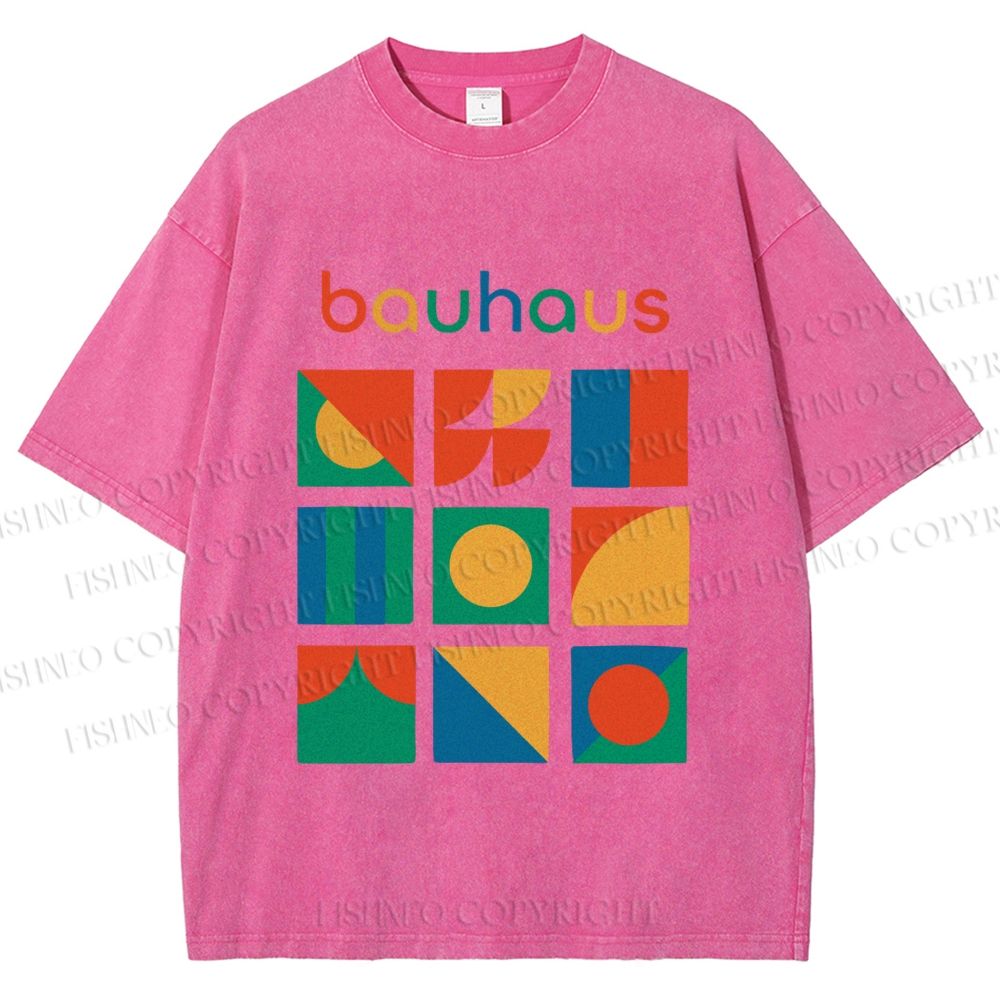 Unisex Colorful Bauhaus Design Printed Washed Tee