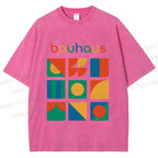 Unisex Colorful Bauhaus Design Printed Washed Tee