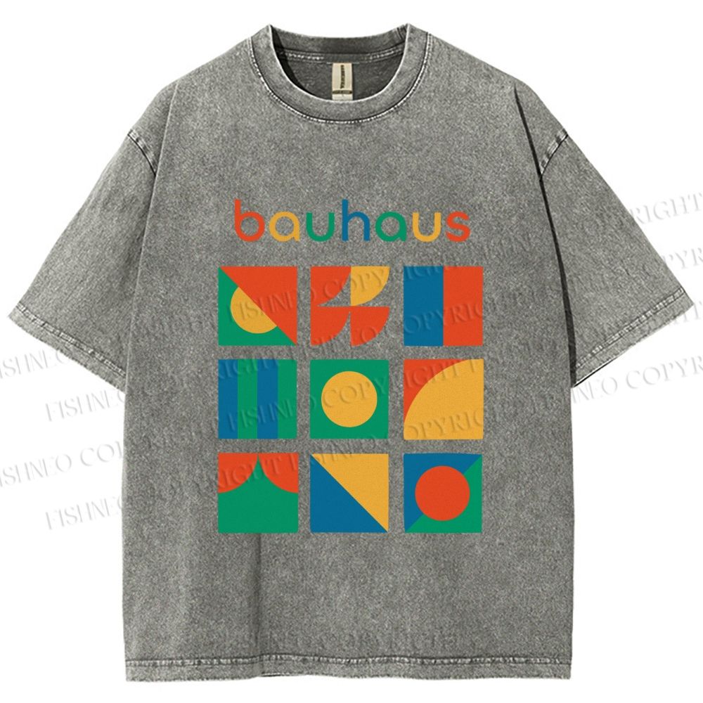 Unisex Colorful Bauhaus Design Printed Washed Tee
