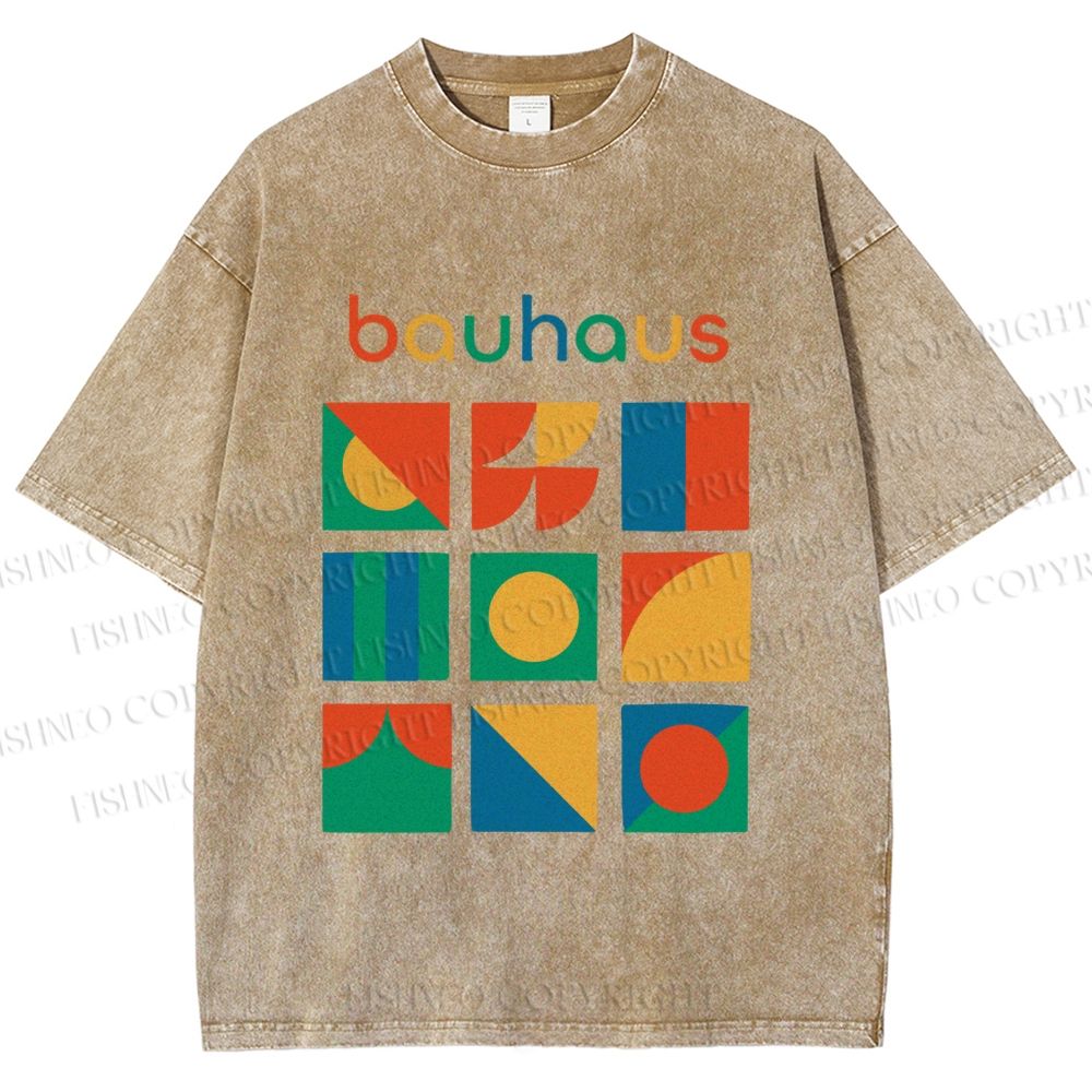 Unisex Colorful Bauhaus Design Printed Washed Tee