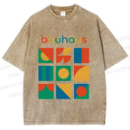 Unisex Colorful Bauhaus Design Printed Washed Tee