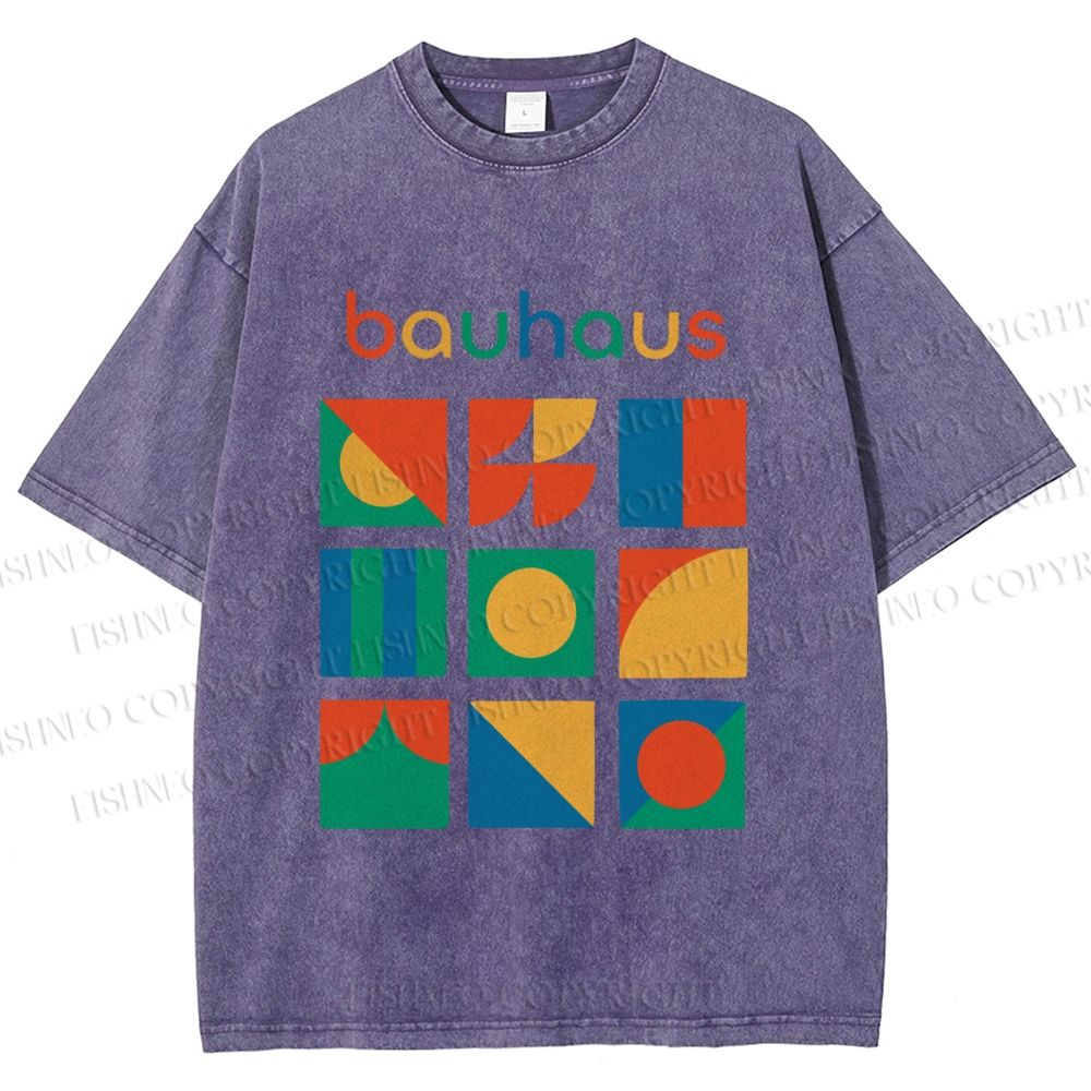 Unisex Colorful Bauhaus Design Printed Washed Tee