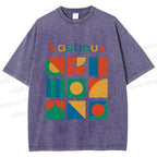 Unisex Colorful Bauhaus Design Printed Washed Tee