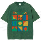 Unisex Colorful Bauhaus Design Printed Washed Tee