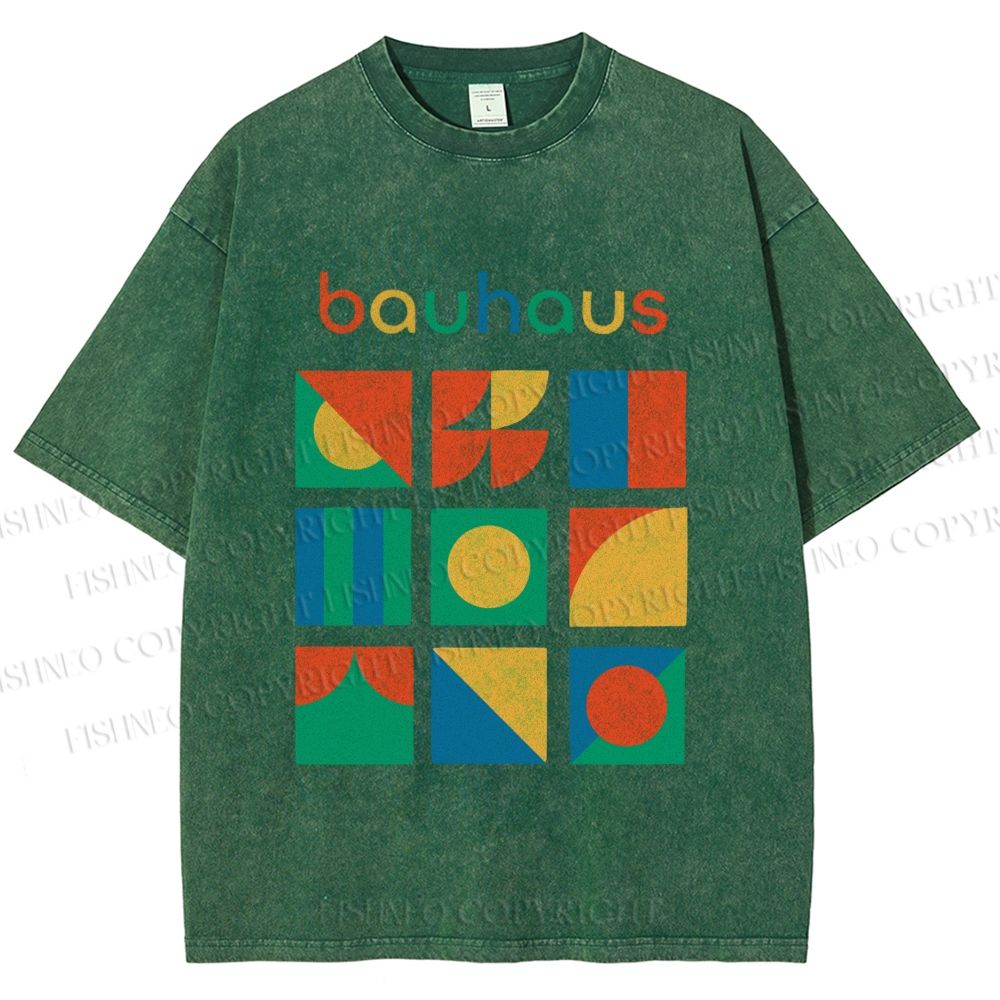Unisex Colorful Bauhaus Design Printed Washed Tee