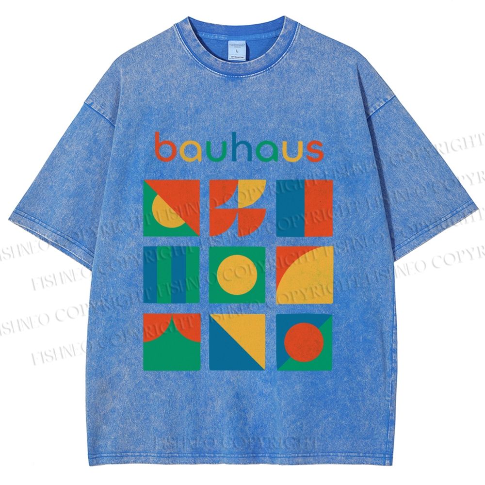 Unisex Colorful Bauhaus Design Printed Washed Tee