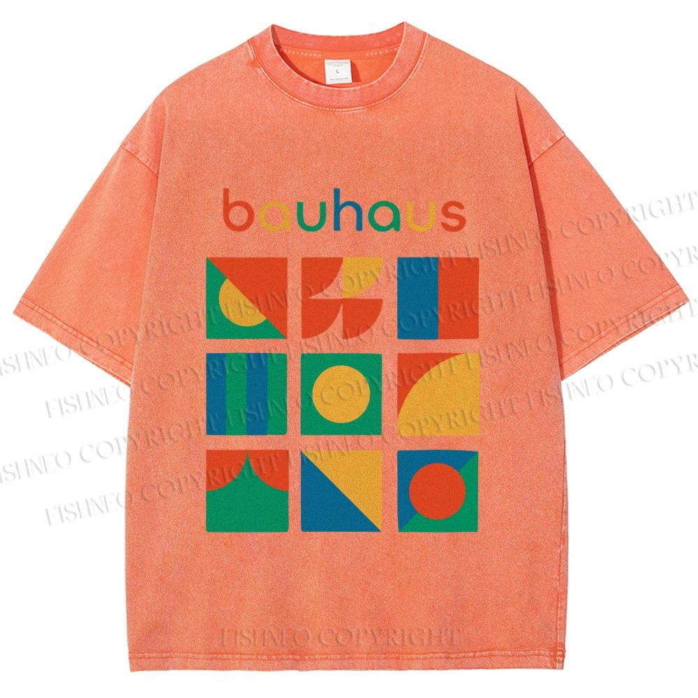 Unisex Colorful Bauhaus Design Printed Washed Tee