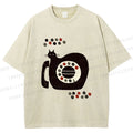 Unisex Vintage Silly Cat Phone Printed Washed Tee