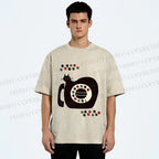 Unisex Vintage Silly Cat Phone Printed Washed Tee