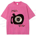 Unisex Vintage Silly Cat Phone Printed Washed Tee