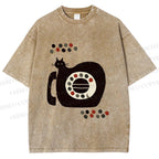 Unisex Vintage Silly Cat Phone Printed Washed Tee