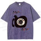 Unisex Vintage Silly Cat Phone Printed Washed Tee