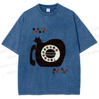 Unisex Vintage Silly Cat Phone Printed Washed Tee