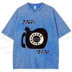 Unisex Vintage Silly Cat Phone Printed Washed Tee