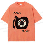 Unisex Vintage Silly Cat Phone Printed Washed Tee